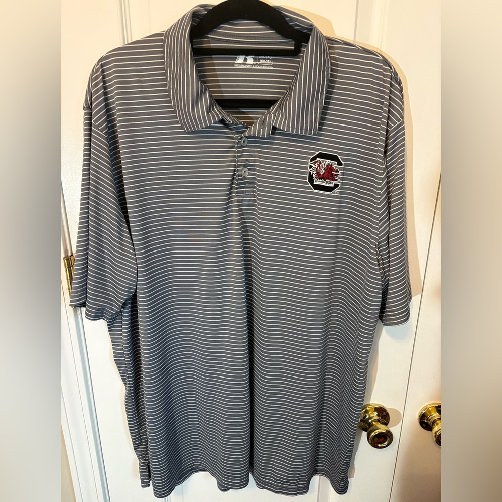 South Carolina Gamecocks Striped Polo Shirt Gray Mens XXL USC